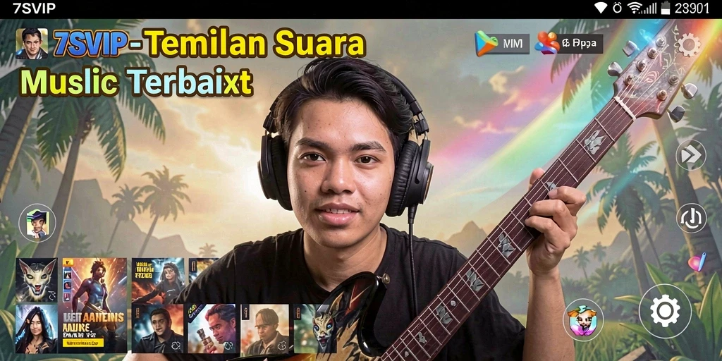 Screenshot gameplay <strong>7SVIP</strong> menampilkan antarmuka menarik dan beragam pilihan musik.