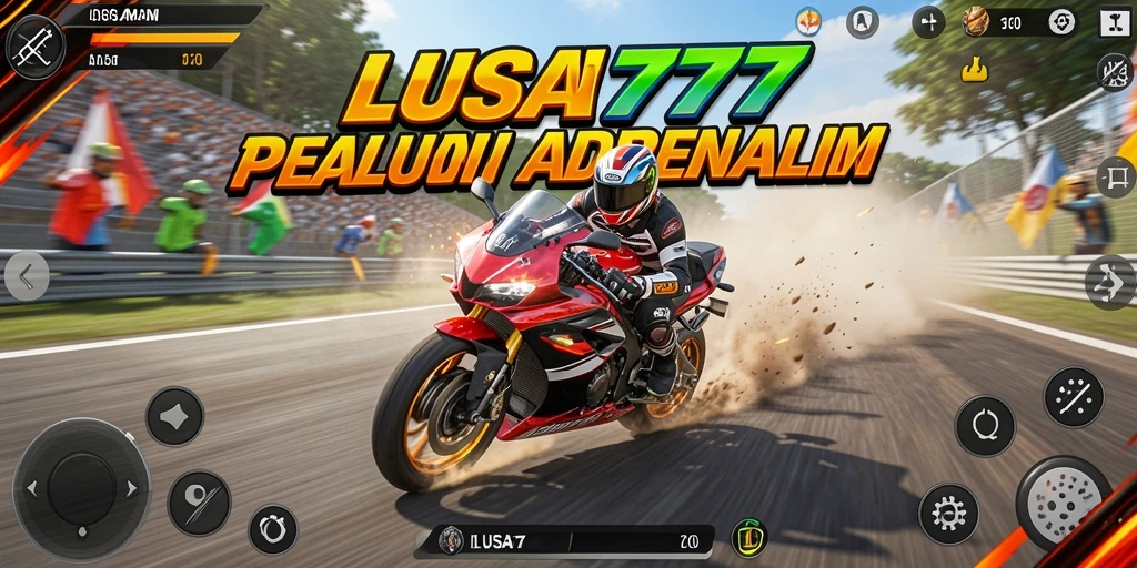 Screenshot utama LUSA777 menampilkan aksi balapan motor yang mendebarkan.