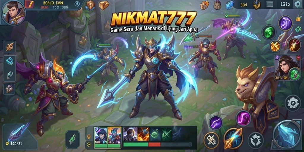 Tampilan gameplay <strong>NIKMAT777</strong> yang mendebarkan di arena pertempuran MOBA.